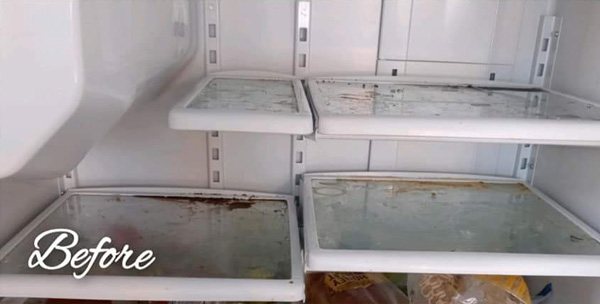 Inside fridge before cleaning