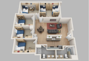 Illustration of 5 or more bedroom living space