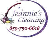 Logo for Jeannie’s Cleaning with a broom, cleaning supplies, and phone number 859-750-6618 in purple script.